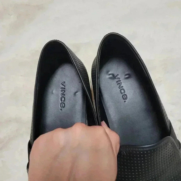 Vince Blair perforated black leather slip on sneakers loafers size 7 37 - Picture 3 of 6